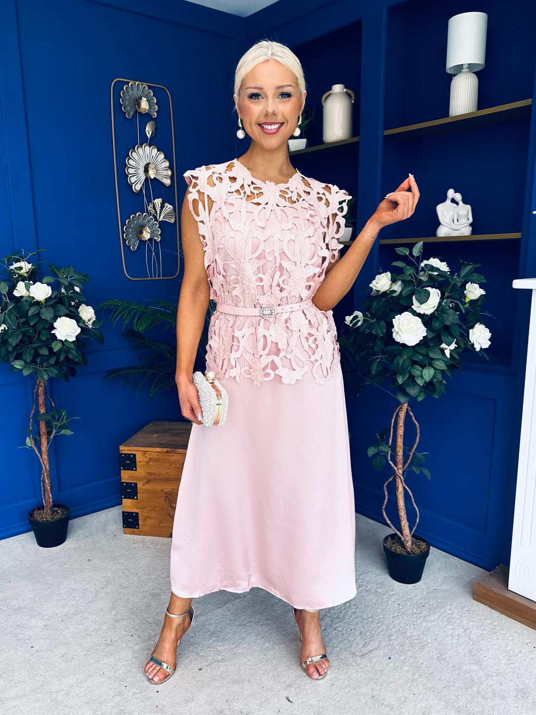 Ruth Crochet Top & Satin Dress Set Pink
