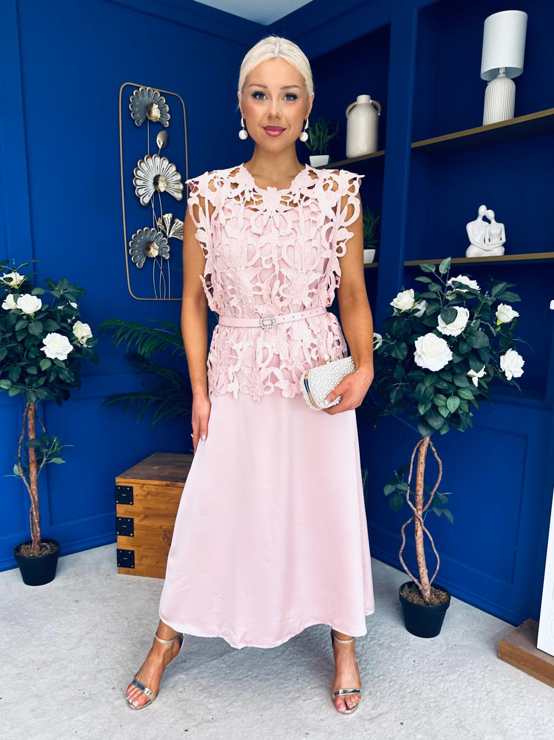Ruth Crochet Top & Satin Dress Set Pink