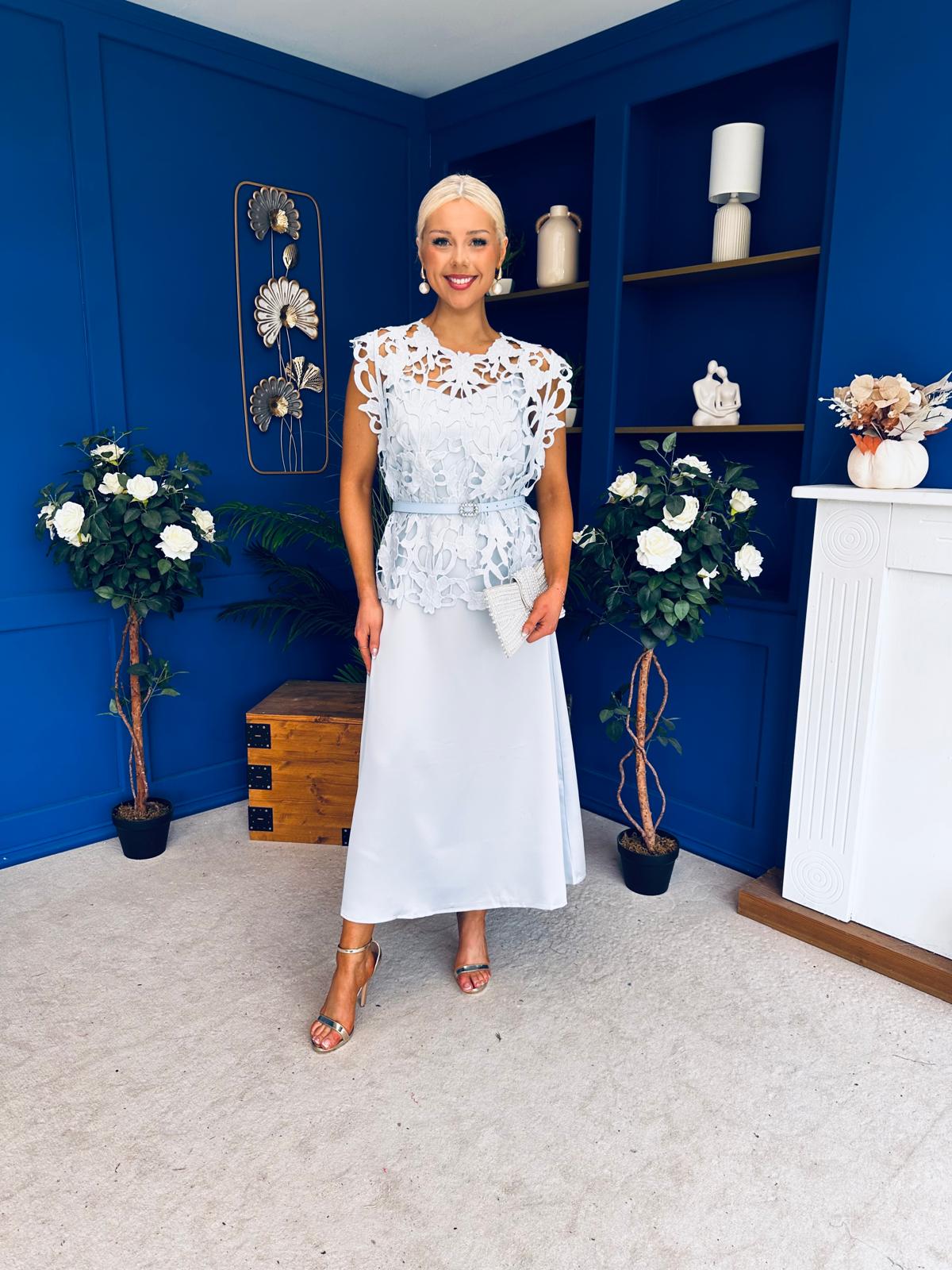Ruth Crochet Top & Satin Dress Set Blue