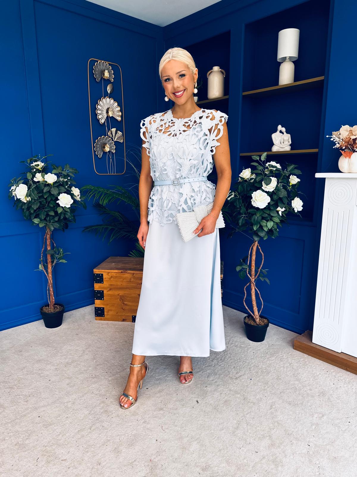 Ruth Crochet Top & Satin Dress Set Blue