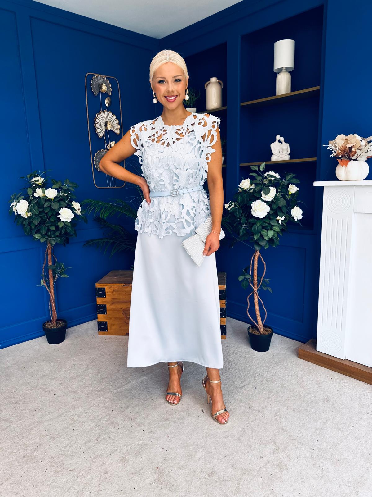 Ruth Crochet Top & Satin Dress Set Blue