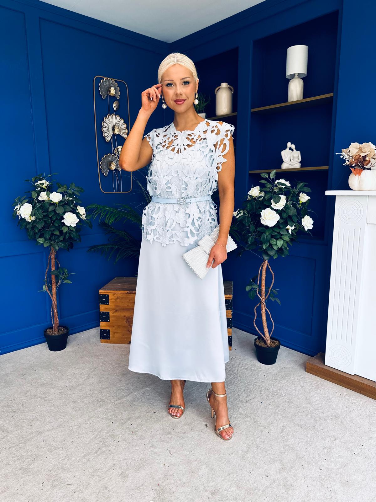 Ruth Crochet Top & Satin Dress Set Blue