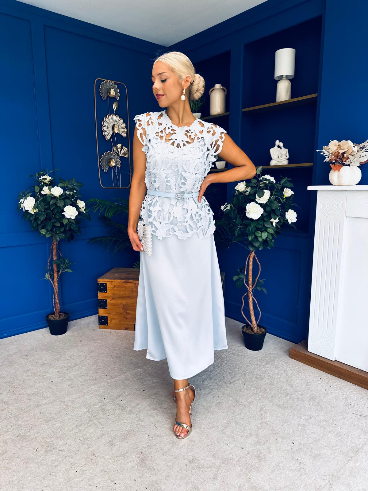 Ruth Crochet Top & Satin Dress Set Blue