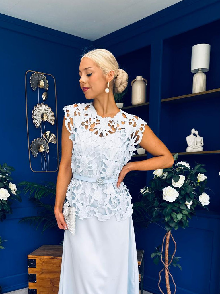 Ruth Crochet Top & Satin Dress Set Blue