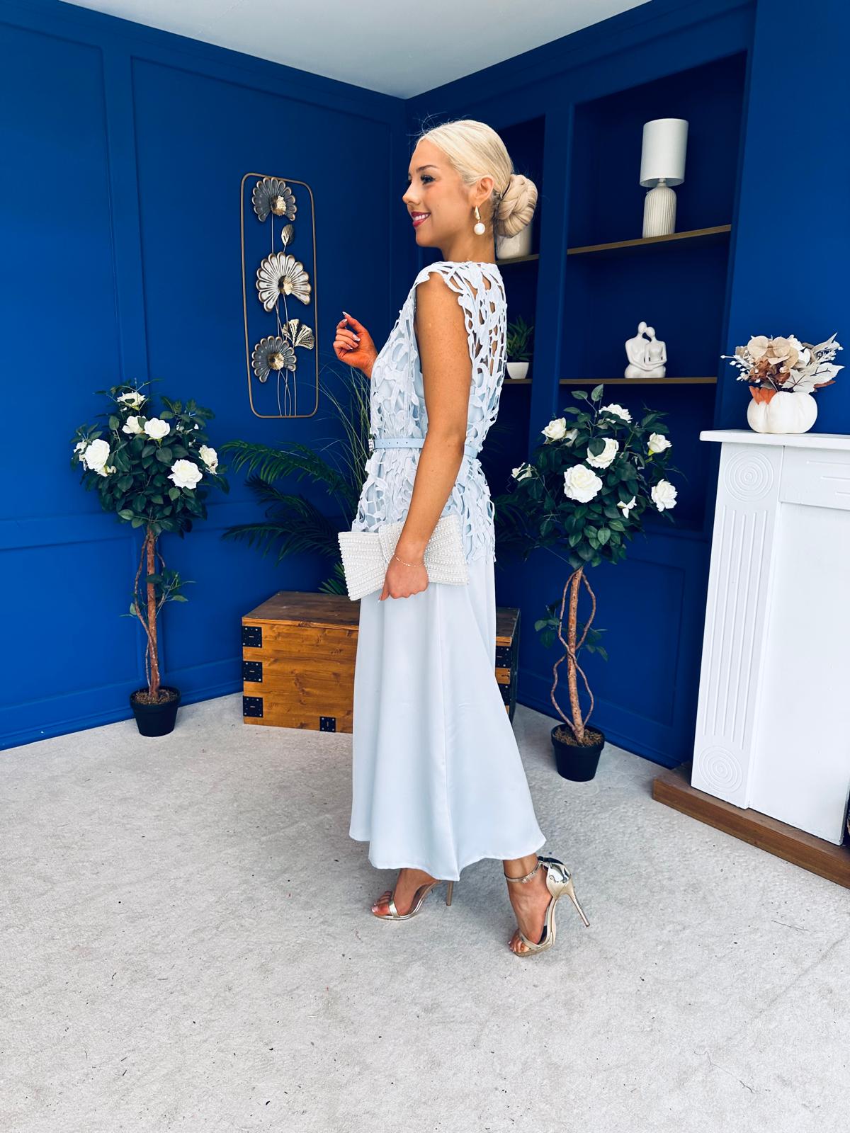 Ruth Crochet Top & Satin Dress Set Blue