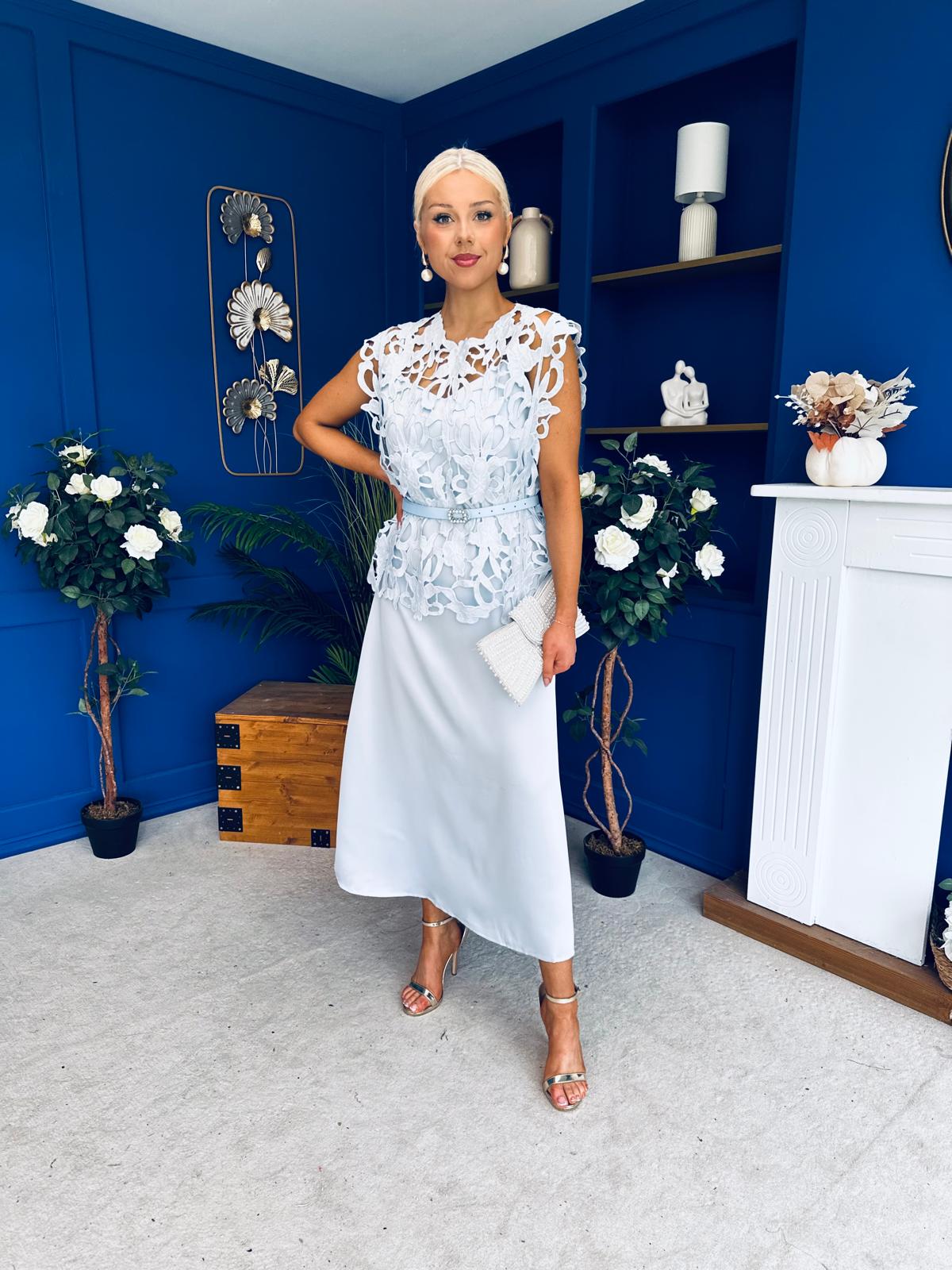 Ruth Crochet Top & Satin Dress Set Blue