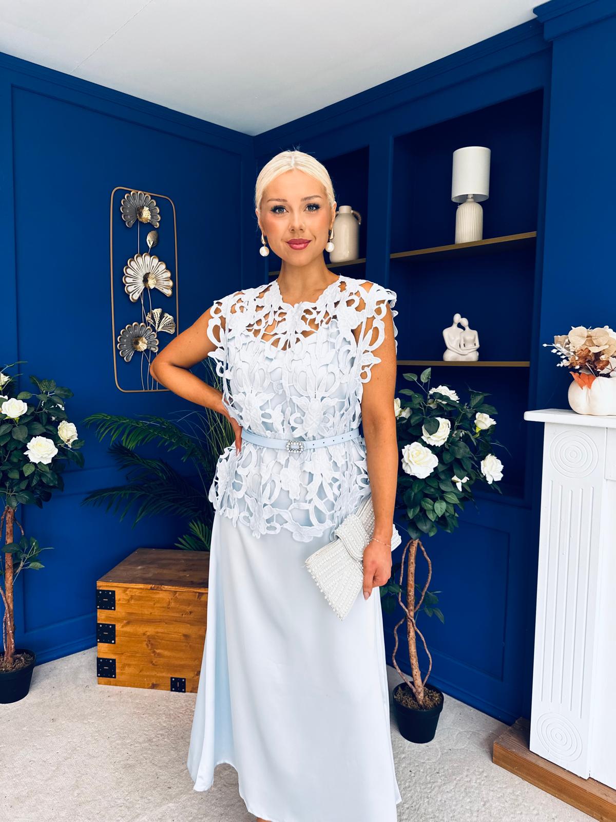 Ruth Crochet Top & Satin Dress Set Blue