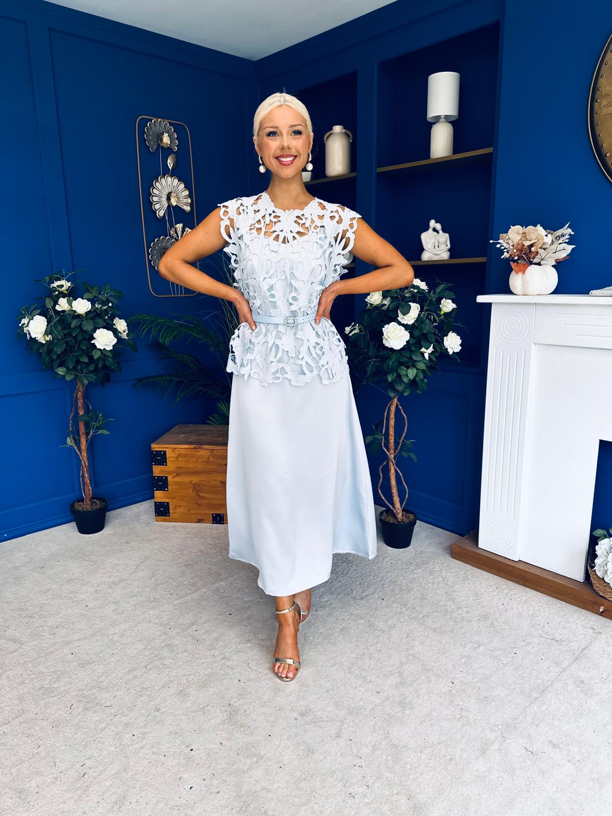 Ruth Crochet Top & Satin Dress Set Blue