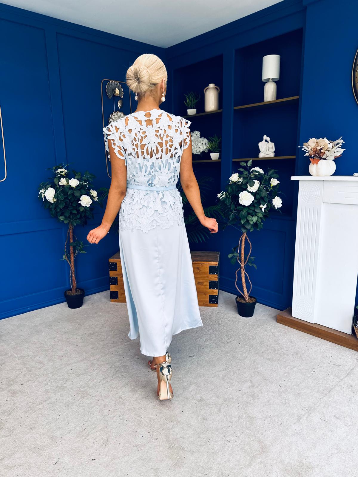 Ruth Crochet Top & Satin Dress Set Blue