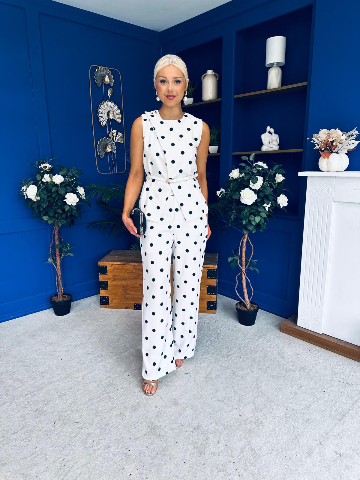 Melissa Polka Top & Trouser Set White