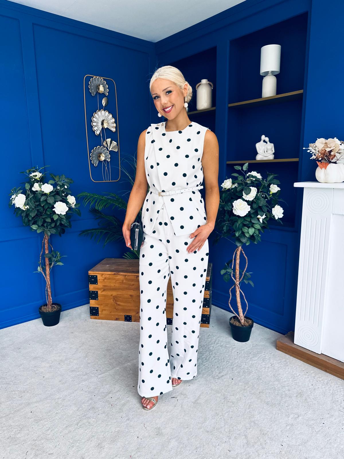 Melissa Polka Top & Trouser Set White