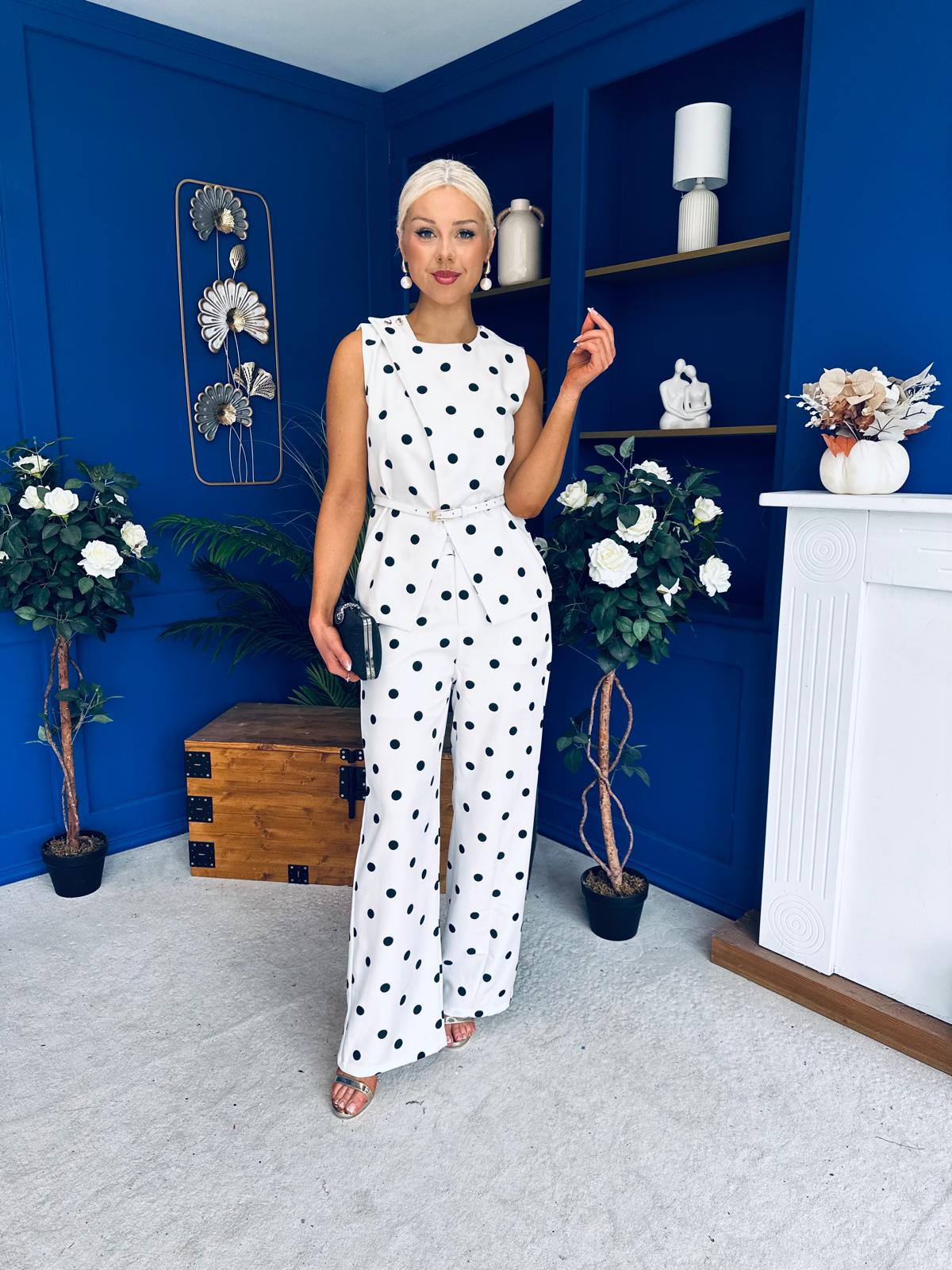 Melissa Polka Top & Trouser Set White