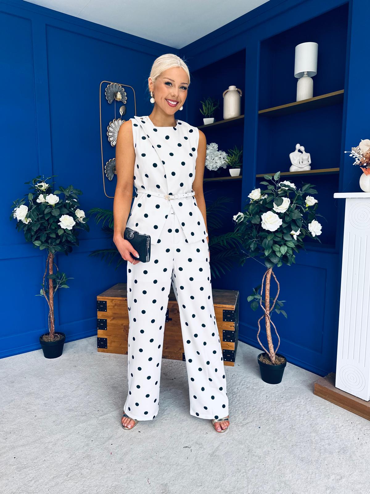 Melissa Polka Top & Trouser Set White