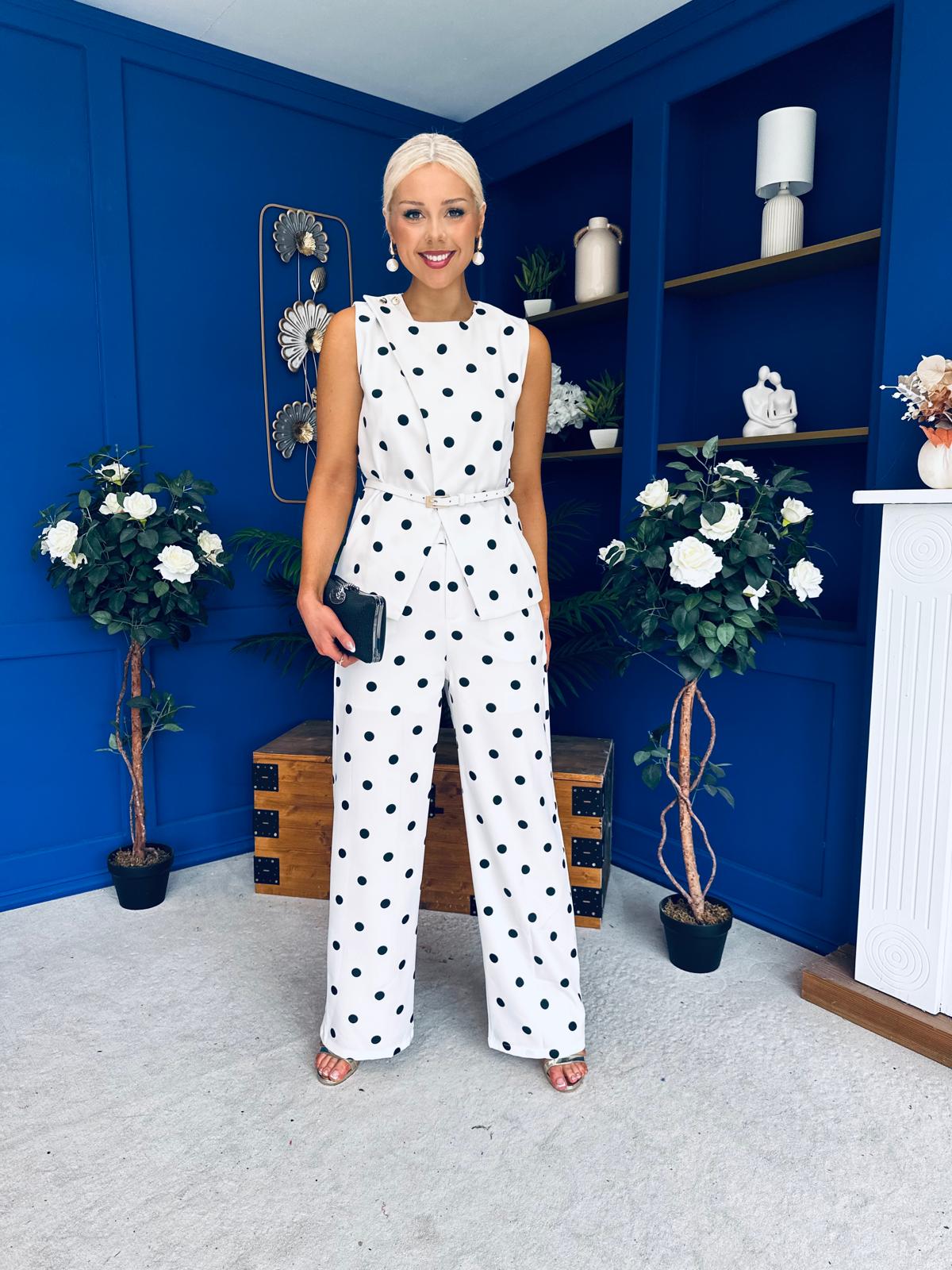 Melissa Polka Top & Trouser Set White