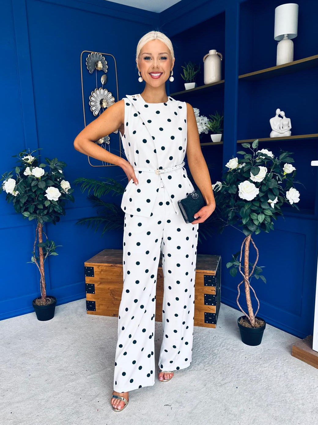 Melissa Polka Top & Trouser Set White