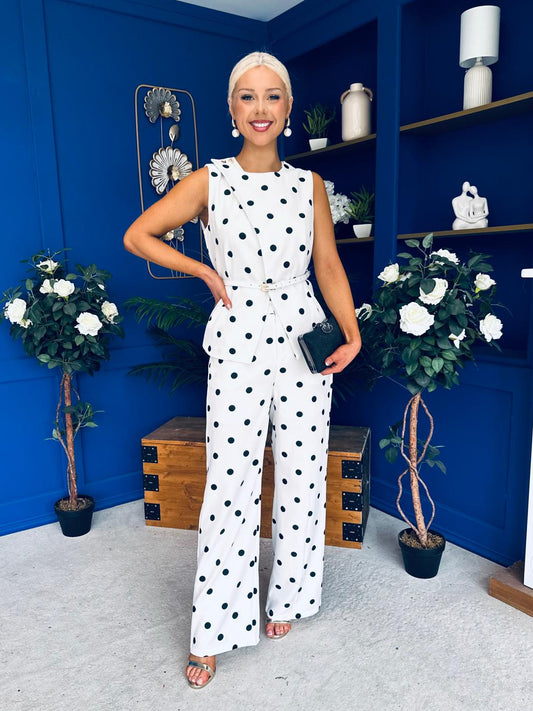 Melissa Polka Top & Trouser Set White