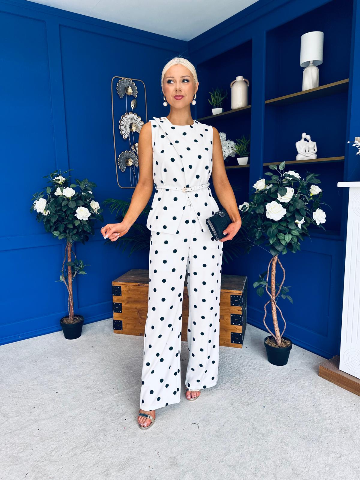 Melissa Polka Top & Trouser Set White