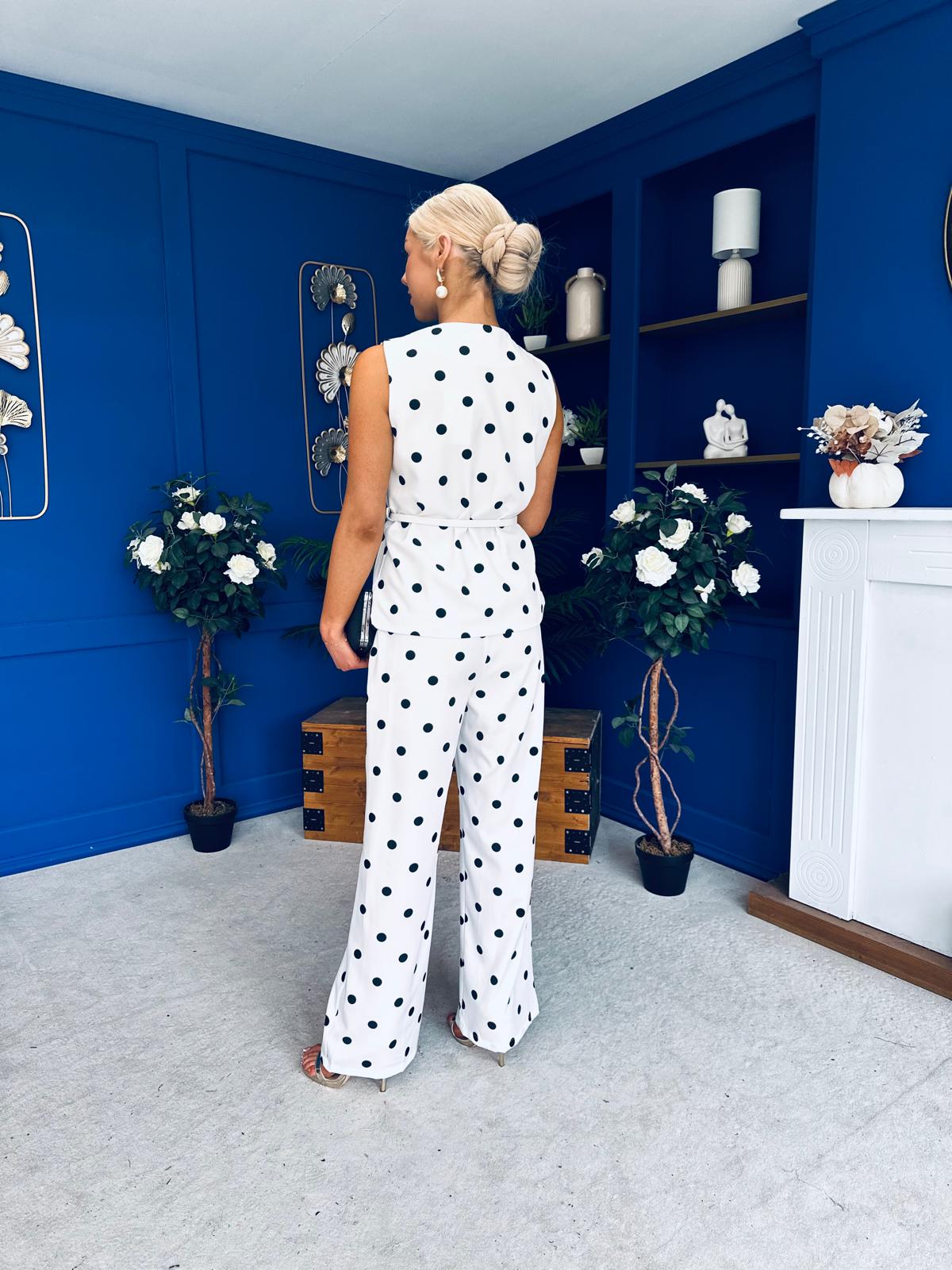 Melissa Polka Top & Trouser Set White