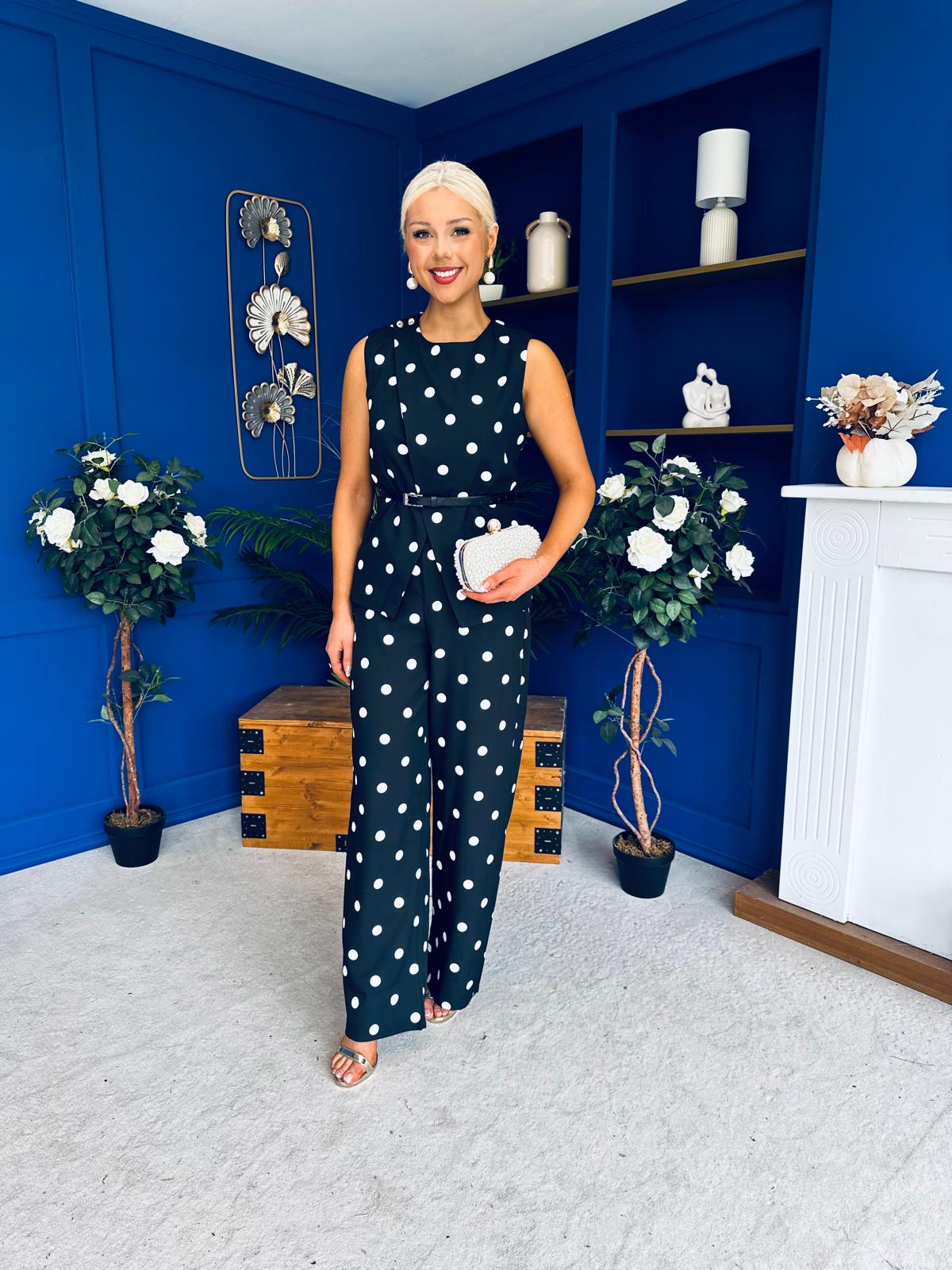 Melissa Polka Top & Trouser Set Black