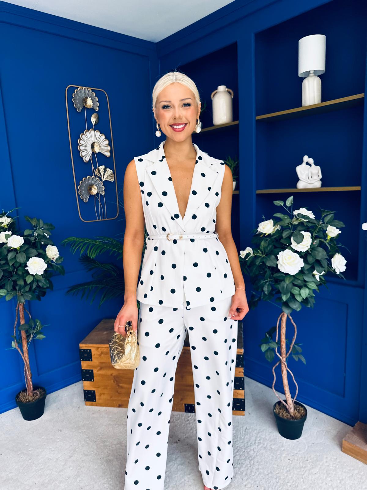 Lorna Polka Waistcoat & Trouser Set White