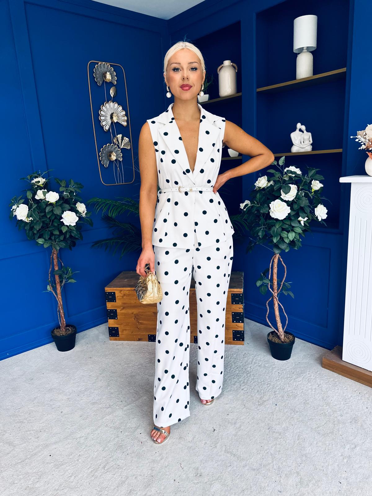 Lorna Polka Waistcoat & Trouser Set White