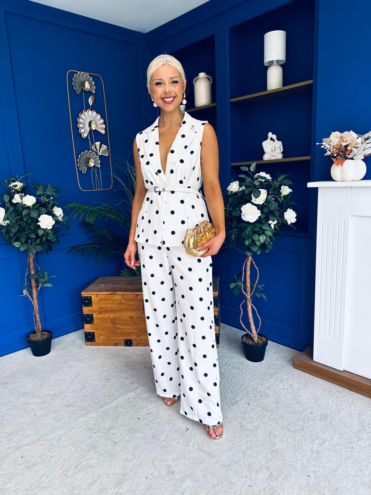 Lorna Polka Waistcoat & Trouser Set White