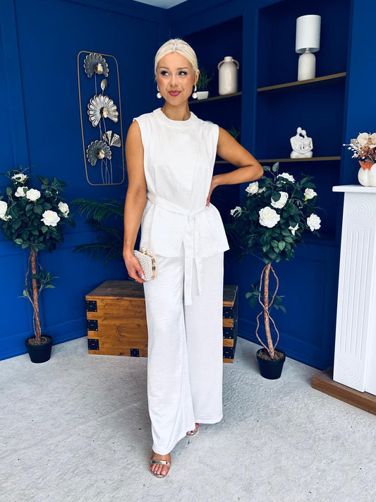 Eloise Embellished Collar Top & Trouser Set Ivory