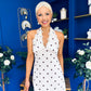 Georgie Lace Trim Halterneck Dress Polka Cream