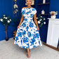 Breffy Asymmetric Neckline Skater Midi Floral Blue