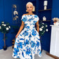 Breffy Asymmetric Neckline Skater Midi Floral Blue