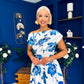 Breffy Asymmetric Neckline Skater Midi Floral Blue
