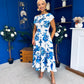 Breffy Asymmetric Neckline Skater Midi Floral Blue