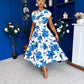 Breffy Asymmetric Neckline Skater Midi Floral Blue