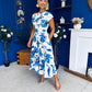 Breffy Asymmetric Neckline Skater Midi Floral Blue