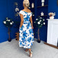 Breffy Asymmetric Neckline Skater Midi Floral Blue