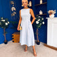 Nesta Boat Neck Skater Midi Dress Baby Blue