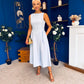 Nesta Boat Neck Skater Midi Dress Baby Blue