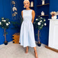 Nesta Boat Neck Skater Midi Dress Baby Blue