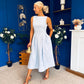 Nesta Boat Neck Skater Midi Dress Baby Blue