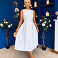 Nesta Boat Neck Skater Midi Dress Baby Blue