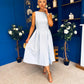 Nesta Boat Neck Skater Midi Dress Baby Blue
