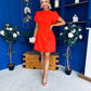 Ami Tulip Sleeve High Neck Mini Dress Coral