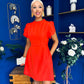 Ami Tulip Sleeve High Neck Mini Dress Coral