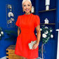 Ami Tulip Sleeve High Neck Mini Dress Coral