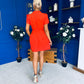 Ami Tulip Sleeve High Neck Mini Dress Coral