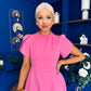 Ami Tulip Sleeve High Neck Mini Dress Cerise