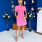 Ami Tulip Sleeve High Neck Mini Dress Cerise