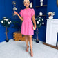 Ami Tulip Sleeve High Neck Mini Dress Cerise