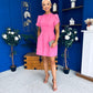 Ami Tulip Sleeve High Neck Mini Dress Cerise
