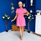 Ami Tulip Sleeve High Neck Mini Dress Cerise